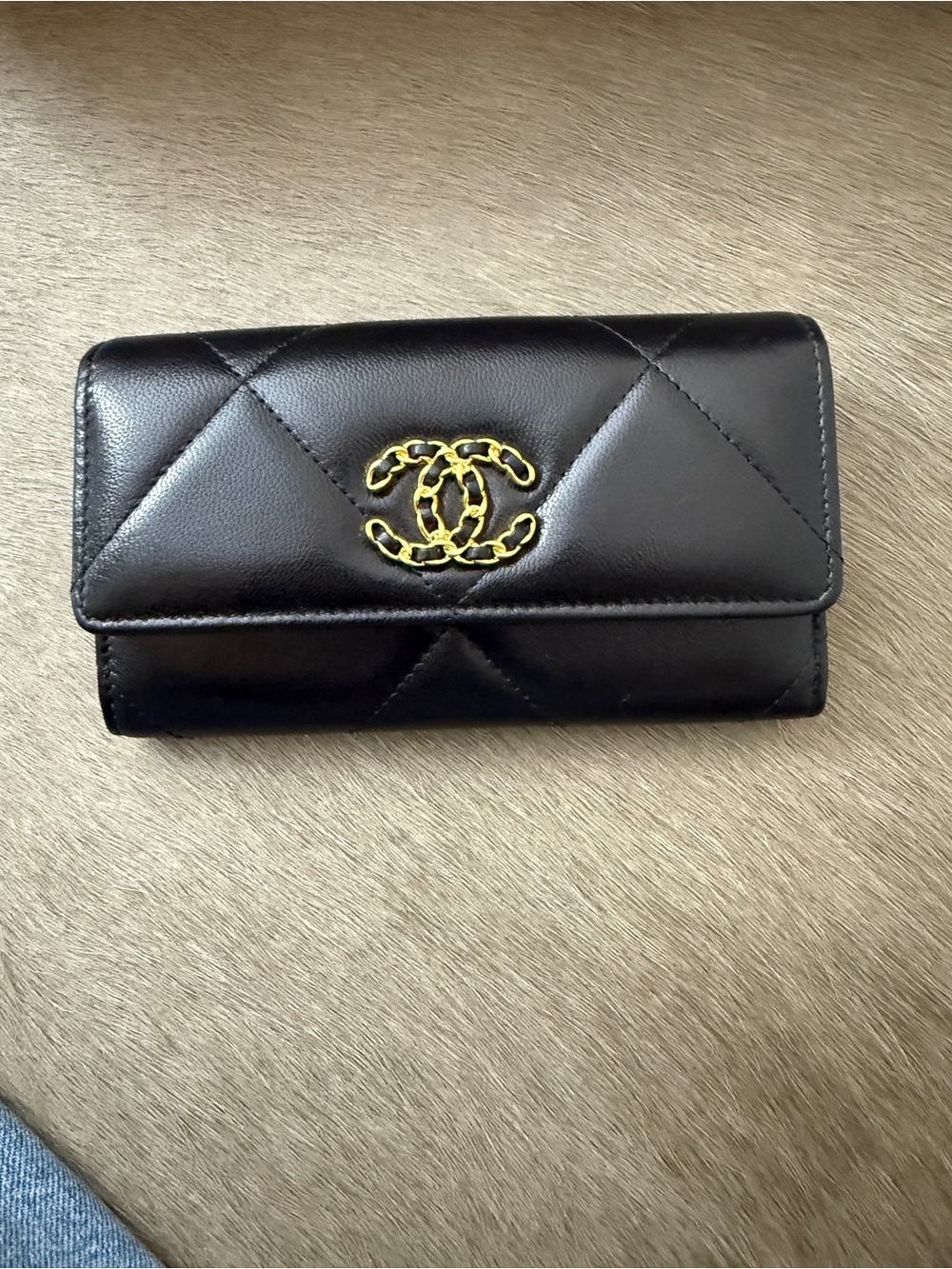 CHANEL Black Quilted Leather Wallet with Gold CC Logo